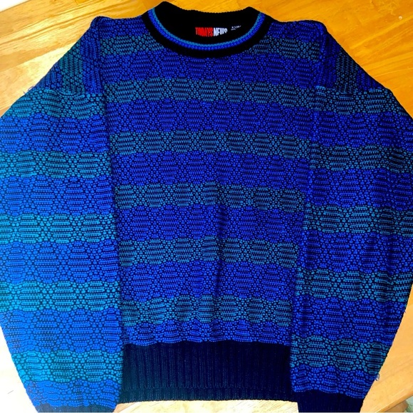 Grandpa Cosby Sweater Mens XL Relaxed Knit 90s Pullover Navy Green Cabincore - Picture 1 of 16